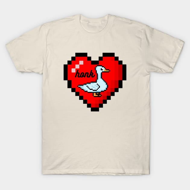 8-Bit Style Retro Heart Goose Design. T-Shirt by OnlyGeeses